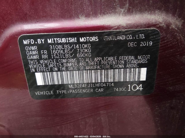Продаж на аукціоні авто 2020 Mitsubishi Mirage G4 Le, vin: ML32F4FJ1LHF04714, номер лоту: 44531422