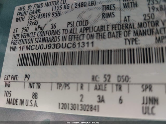 Продаж на аукціоні авто 2013 Ford Escape Titanium, vin: 1FMCU0J93DUC61311, номер лоту: 44531514