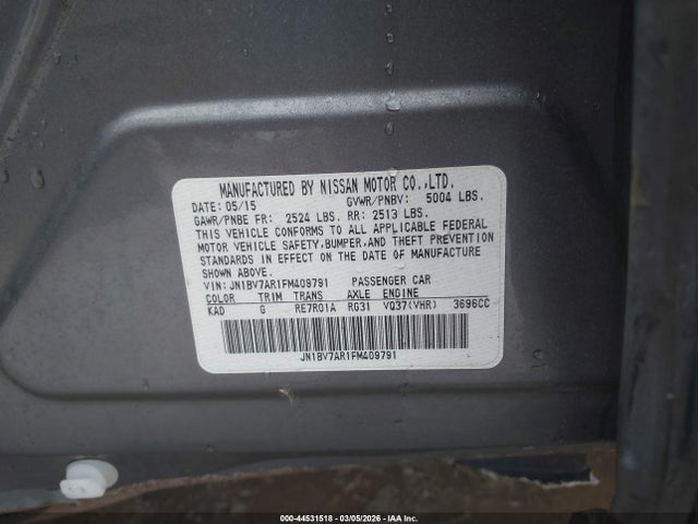 Aukcja sprzedaży 2015 Infiniti Q50 Premium, vin: JN1BV7AR1FM409791, numer aukcji: 44531518