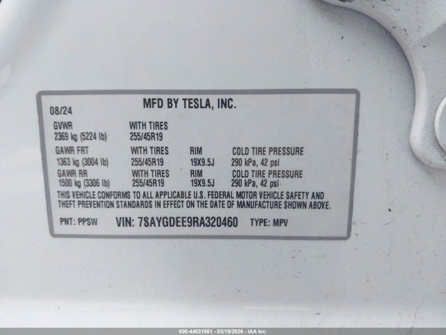 Продажа на аукционе авто 2024 Tesla Model Y Long Range Dual Motor All-wheel Drive, vin: 7SAYGDEE9RA320460, номер лота: 44531561