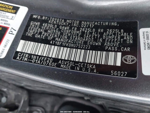 Продаж на аукціоні авто 2017 Toyota Camry Se, vin: 4T1BF1FK0HU752223, номер лоту: 44531565