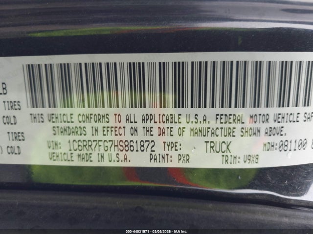 Продажа на аукционе авто 2017 Ram 1500 Express  4x4 6'4 Box, vin: 1C6RR7FG7HS861872, номер лота: 44531571