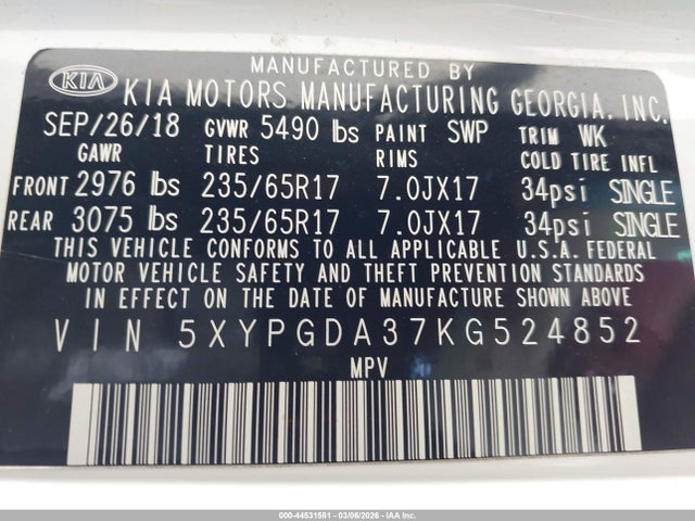 2019 KIA SORENTO 5XYPGDA37KG524852 Photo 8