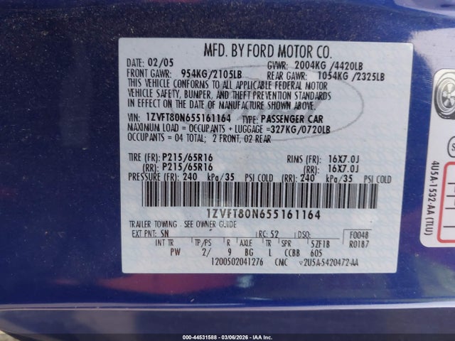 2005 FORD MUSTANG 1ZVFT80N655161164 Photo 8