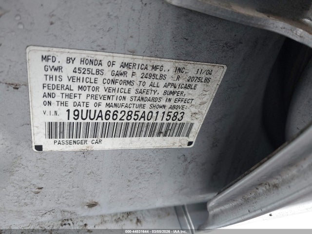 Продаж на аукціоні авто 2005 Acura Tl, vin: 19UUA66285A011583, номер лоту: 44531644