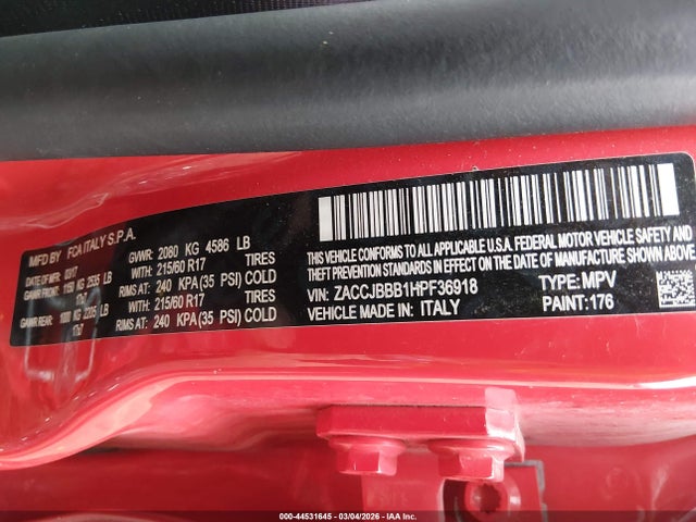 Aukcja sprzedaży 2017 Jeep Renegade Latitude 4x4, vin: ZACCJBBB1HPF36918, numer aukcji: 44531645