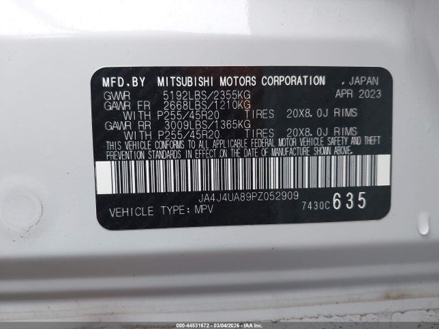 2023 Mitsubishi Outlander Se 2.5 S-awc მანქანა იყიდება აუქციონზე, vin: JA4J4UA89PZ052909, აუქციონის ნომერი: 44531672