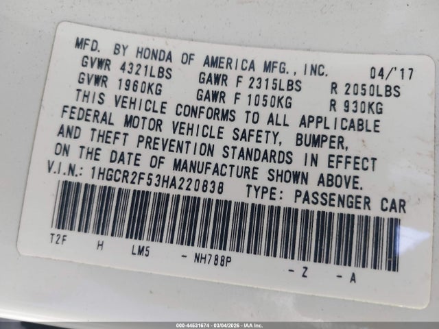 1HGCR2F53HA220838 Honda Accord Sport