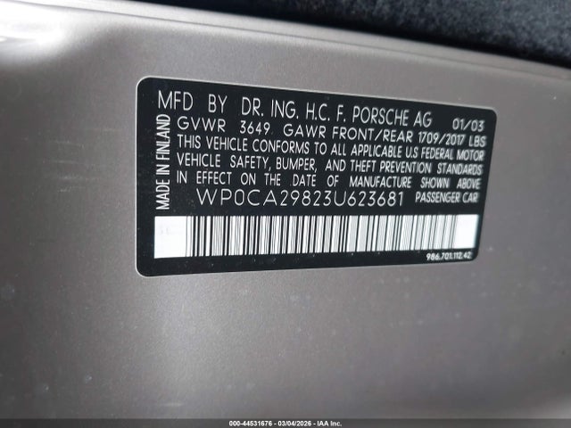 2003 PORSCHE BOXSTER WP0CA29823U623681 Photo 8