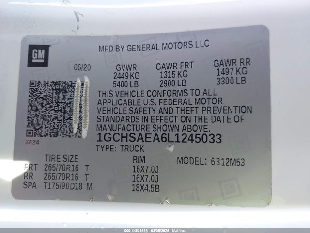 1GCHSAEA6L1245033 Chevrolet Colorado 2wd Long Box Base