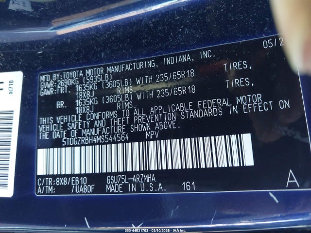 Toyota Highlander Xle 2021 5TDGZRBH4MS544564 Image 9