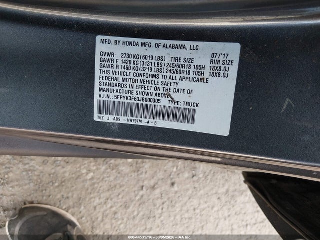 Honda Ridgeline Rtl-t 2018 5FPYK3F63JB000305 Image 9
