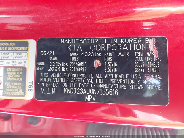 Продаж на аукціоні авто 2022 Kia Soul Lx, vin: KNDJ23AU0N7155616, номер лоту: 44531720