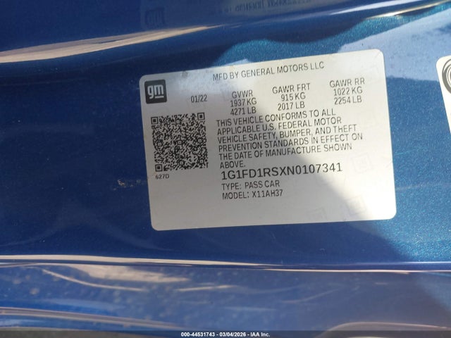 2022 CHEVROLET CAMARO 1G1FD1RSXN0107341 Photo 8