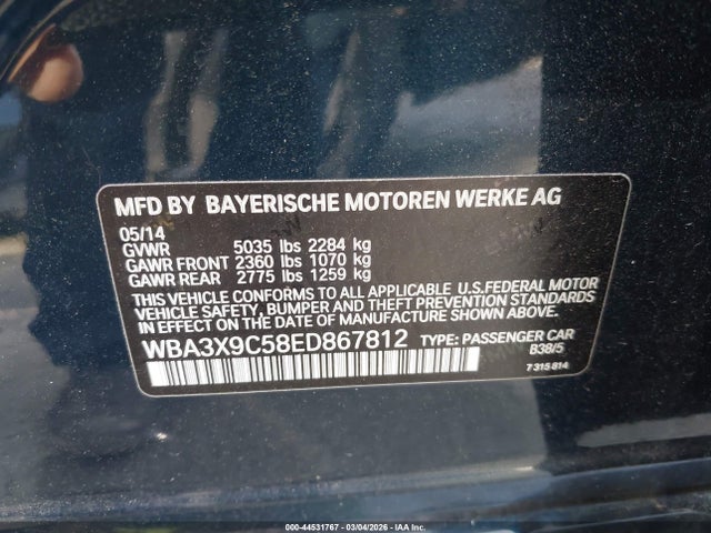 44531767 :رقم المزاد ، WBA3X9C58ED867812 vin ، 2014 Bmw 335i Gran Turismo Xdrive مزاد بيع