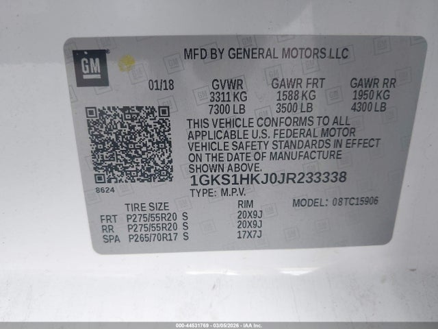 Aukcja sprzedaży 2018 Gmc Yukon Xl Denali, vin: 1GKS1HKJ0JR233338, numer aukcji: 44531769