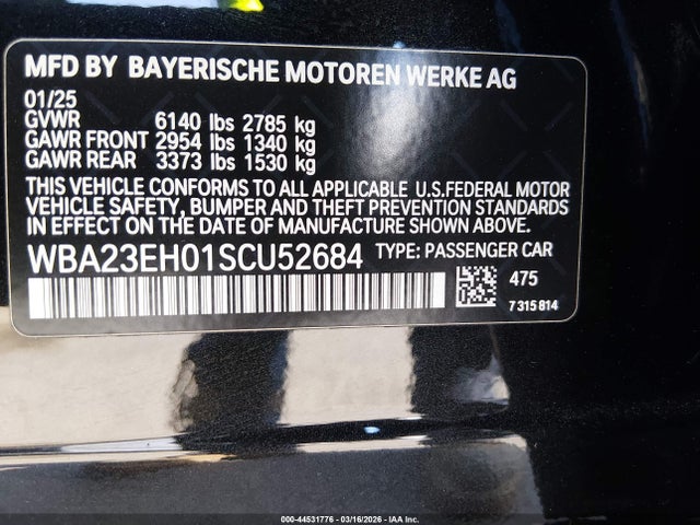 44531776 :رقم المزاد ، WBA23EH01SCU52684 vin ، 2025 Bmw 740i مزاد بيع