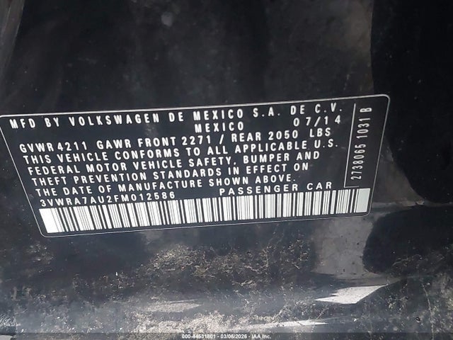 Aukcja sprzedaży 2015 Volkswagen Golf Tdi S 4-door, vin: 3VWRA7AU2FM012586, numer aukcji: 44531801