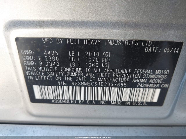 Subaru Legacy 2.5i Premium 2014 4S3BMBC61E3037685 Image 9