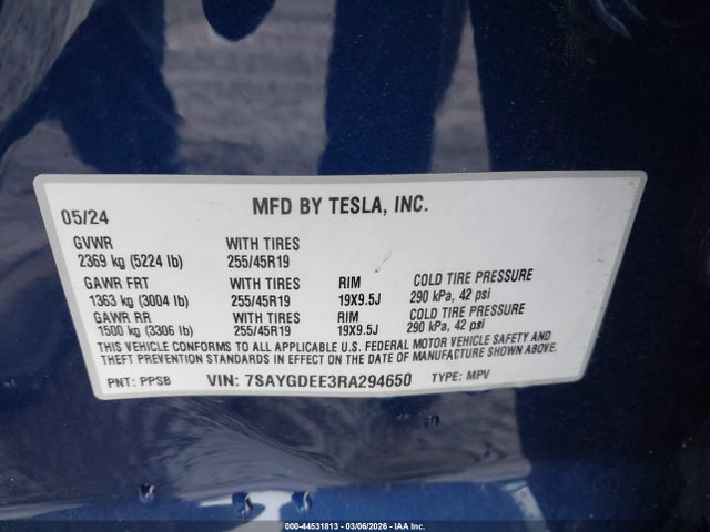 Продаж на аукціоні авто 2024 Tesla Model Y Long Range Dual Motor All-wheel Drive, vin: 7SAYGDEE3RA294650, номер лоту: 44531813