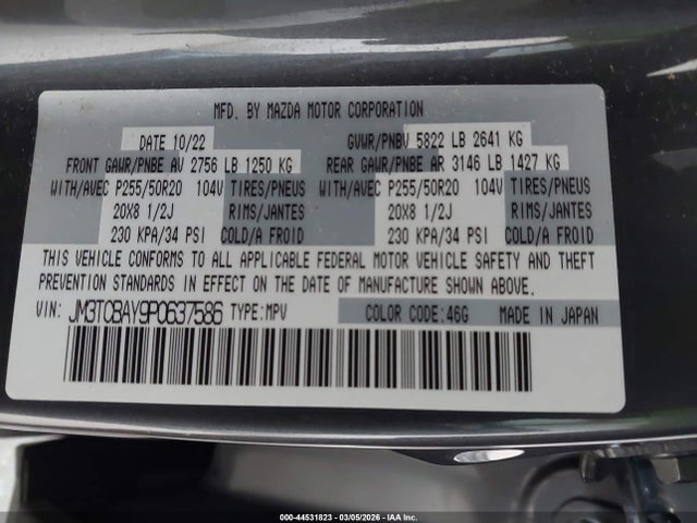 Продажа на аукционе авто 2023 Mazda Cx-9 Touring Plus, vin: JM3TCBAY9P0637586, номер лота: 44531823