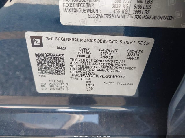 3GCPWCEK7LG340917 Chevrolet Silverado 1500 2wd Short Bed Lt