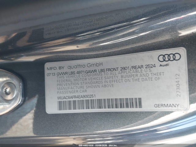 44531830 :رقم المزاد ، WUAC6AFR4EA900251 vin ، 2014 Audi Rs 5 4.2 مزاد بيع