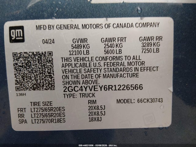 Продажа на аукционе авто 2024 Chevrolet Silverado 3500hd 4wd  Standard Bed High Country, vin: 2GC4YVEY6R1226566, номер лота: 44531856
