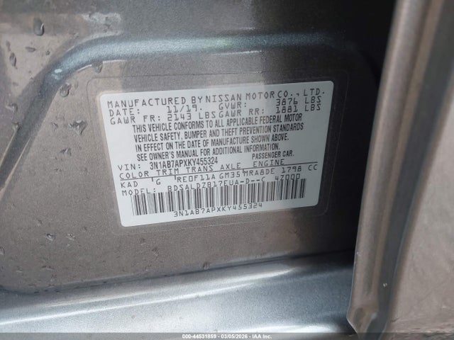Продажа на аукционе авто 2019 Nissan Sentra Sv, vin: 3N1AB7APXKY455324, номер лота: 44531859