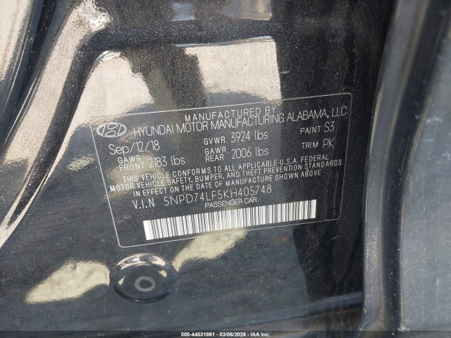 Продажа на аукционе авто 2019 Hyundai Elantra Se, vin: 5NPD74LF5KH405748, номер лота: 44531861