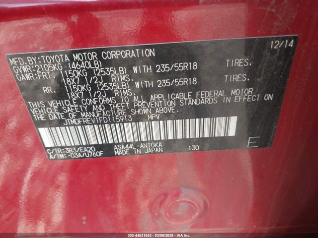 Toyota Rav4 Limited 2015 JTMDFREV1FD115913 Image 9
