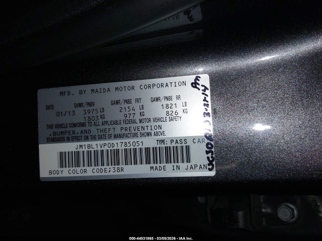 Продаж на аукціоні авто 2013 Mazda Mazda3 I Touring, vin: JM1BL1VP0D1785051, номер лоту: 44531865