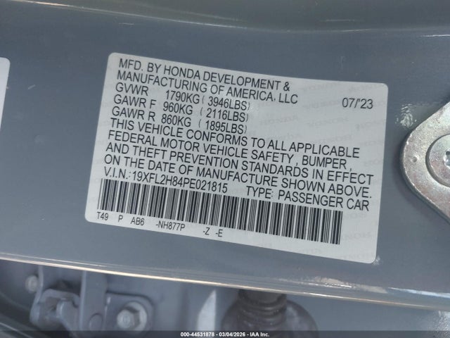 44531878 :رقم المزاد ، 19XFL2H84PE021815 vin ، 2023 Honda Civic Sport مزاد بيع