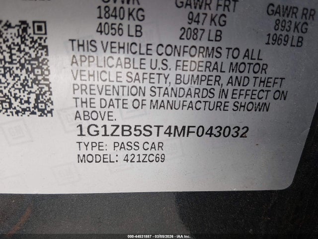 2021 CHEVROLET MALIBU 1G1ZB5ST4MF043032 Photo 8