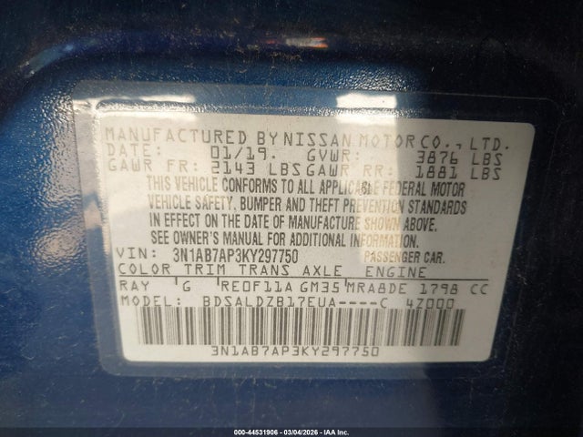 Nissan SENTRA SV 2019 3N1AB7AP3KY297750 Image 9