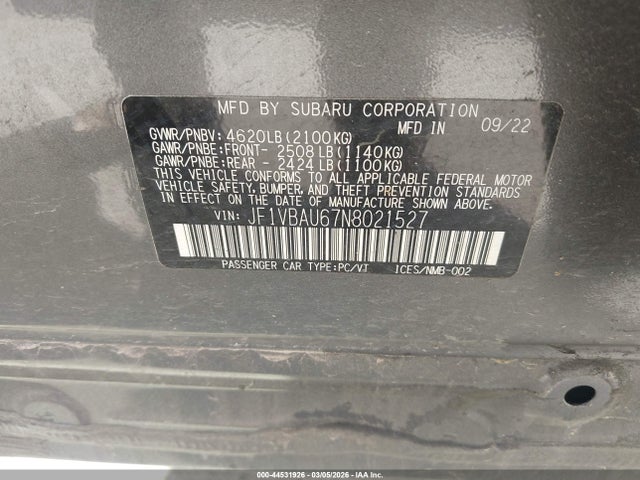2022 SUBARU WRX JF1VBAU67N8021527 Photo 8