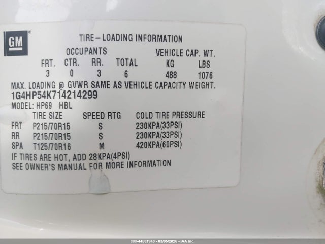 Aukcja sprzedaży 2001 Buick Lesabre Custom, vin: 1G4HP54K714214299, numer aukcji: 44531940