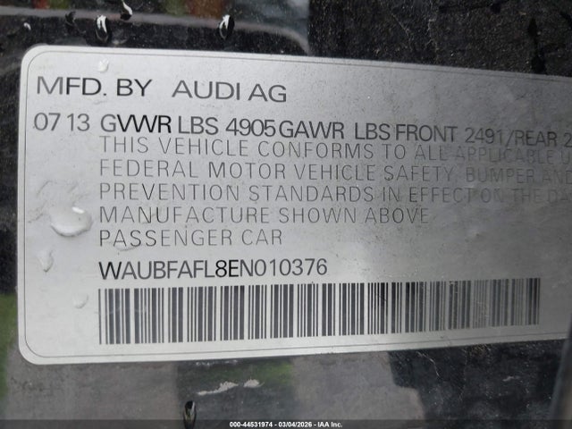2014 Audi A4 2.0t Premium მანქანა იყიდება აუქციონზე, vin: WAUBFAFL8EN010376, აუქციონის ნომერი: 44531974