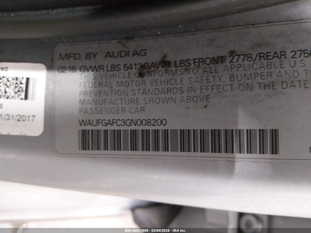 Aukcja sprzedaży 2016 Audi A6 3.0t Premium Plus, vin: WAUFGAFC3GN008200, numer aukcji: 44531989