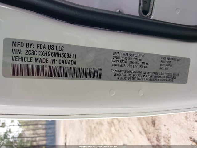 Продаж на аукціоні авто 2021 Dodge Charger Gt Rwd, vin: 2C3CDXHG6MH569811, номер лоту: 44531995
