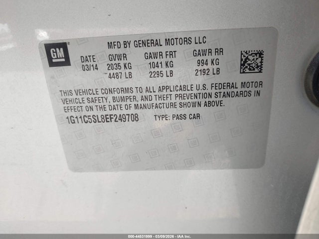 Chevrolet MALIBU 1LT 2014 1G11C5SL8EF249708 Image 9