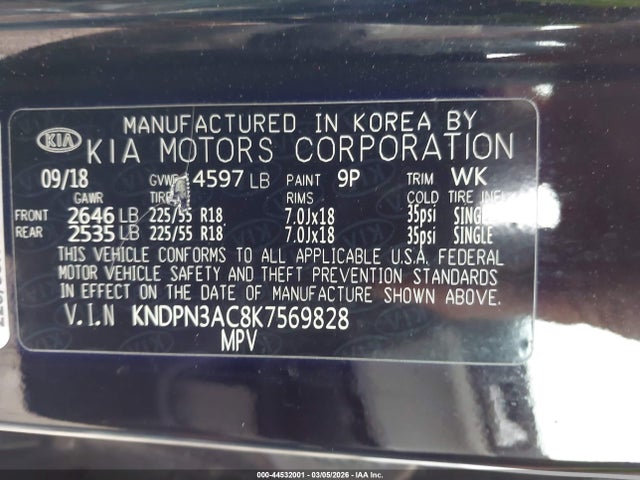 Aukcja sprzedaży 2019 Kia Sportage Ex, vin: KNDPN3AC8K7569828, numer aukcji: 44532001
