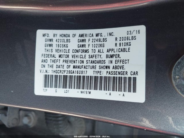 1HGCR2F39GA160917 Honda ACCORD LX