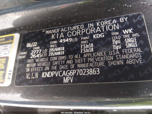 2023 Kia Sportage Hybrid Ex მანქანა იყიდება აუქციონზე, vin: KNDPVCAG6P7023863, აუქციონის ნომერი: 44532035