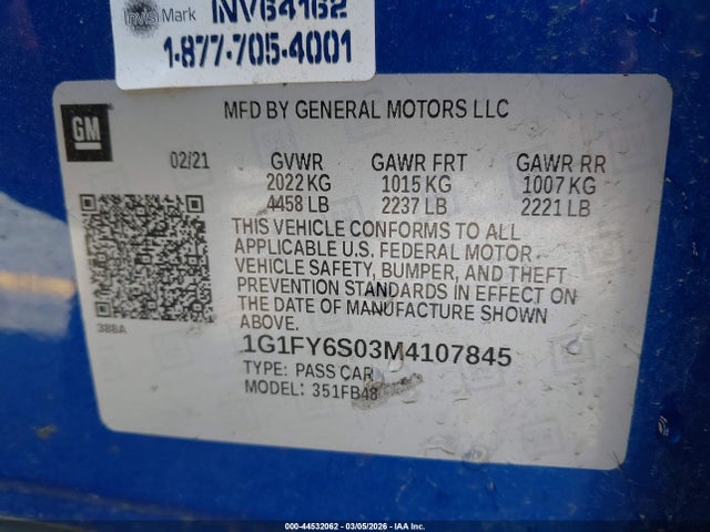 1G1FY6S03M4107845 Chevrolet Bolt Ev Fwd Lt