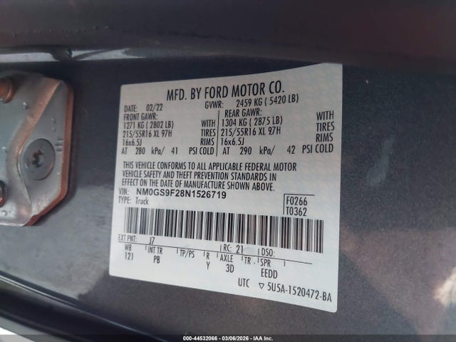Продажа на аукционе авто 2022 Ford Transit Connect Xlt Passenger Wagon, vin: NM0GS9F28N1526719, номер лота: 44532066