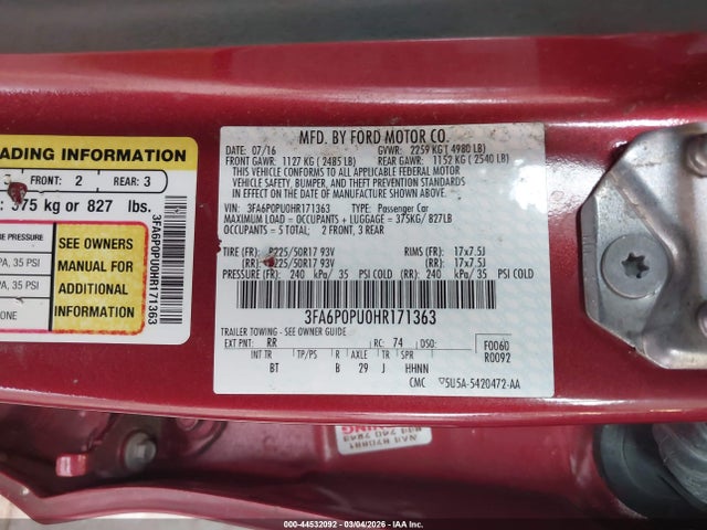 Ford Fusion Energi Se Luxury 2017 3FA6P0PU0HR171363 Image 9
