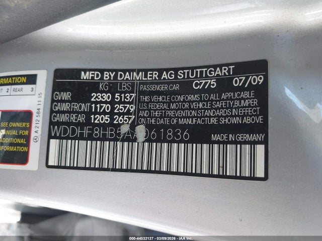 2010 Mercedes-benz E 350 4matic მანქანა იყიდება აუქციონზე, vin: WDDHF8HB5AA061836, აუქციონის ნომერი: 44532127