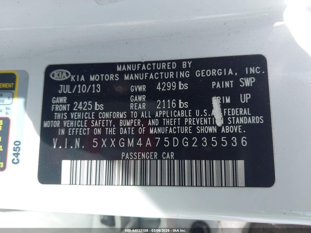 Продажа на аукционе авто 2013 Kia Optima Lx, vin: 5XXGM4A75DG235536, номер лота: 44532188