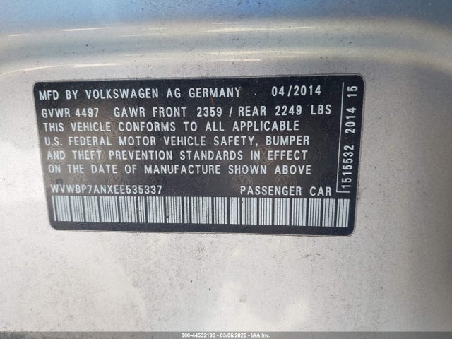 2014 VOLKSWAGEN CC WVWBP7ANXEE535337 Photo 8